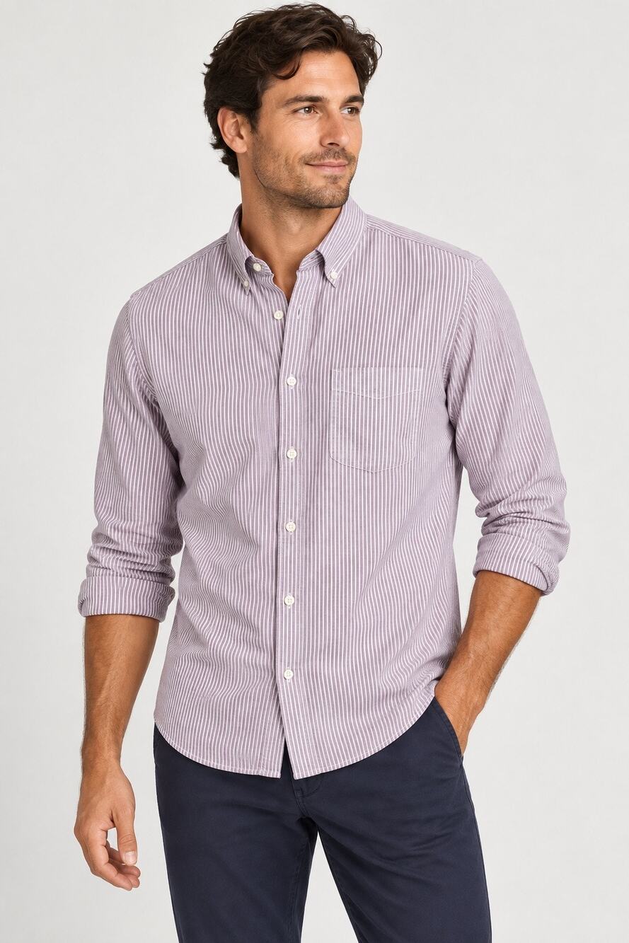 GAP Untucked Slim Fit Double Weave Striped Shirt – Large – Dried Lavender